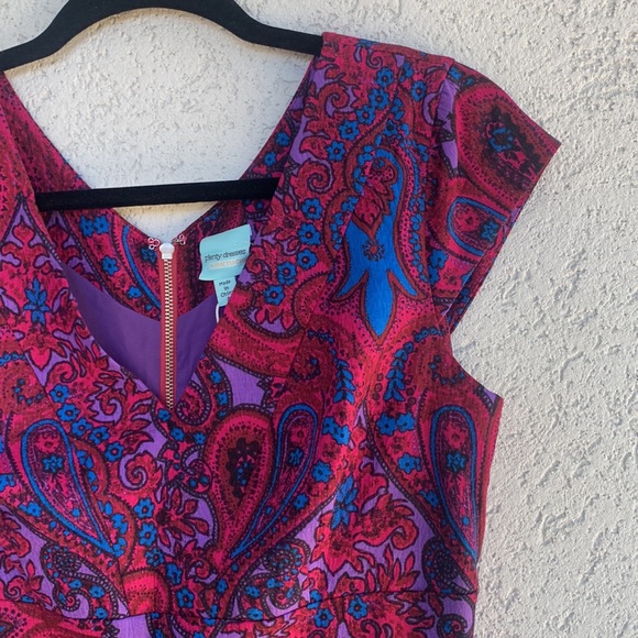 Plenty Dresses by Tracy Reese magenta blue paisley v neck/back cap sleeves - Picture 2 of 13